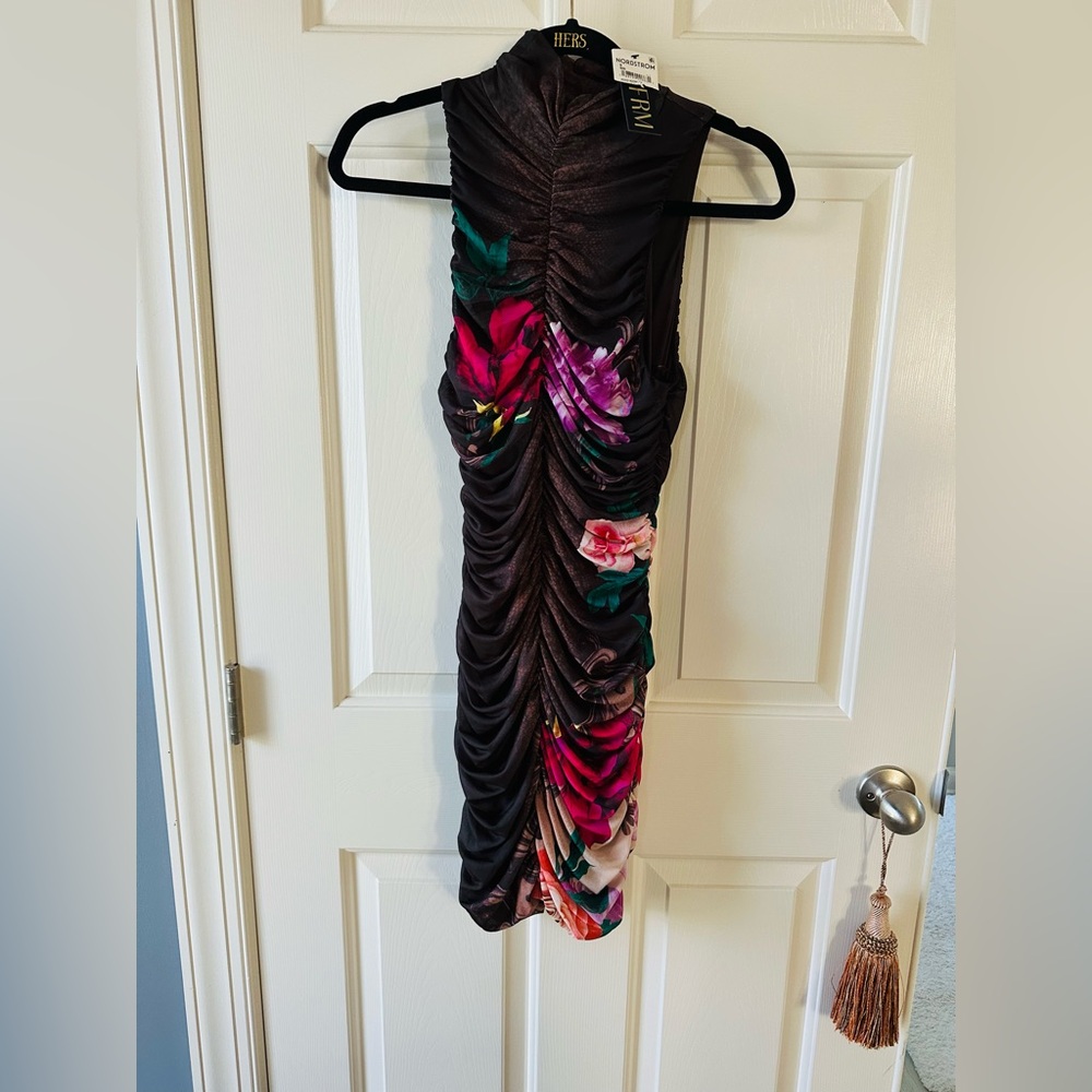 AFRM Multicolor Floral Ruched Midi Dress